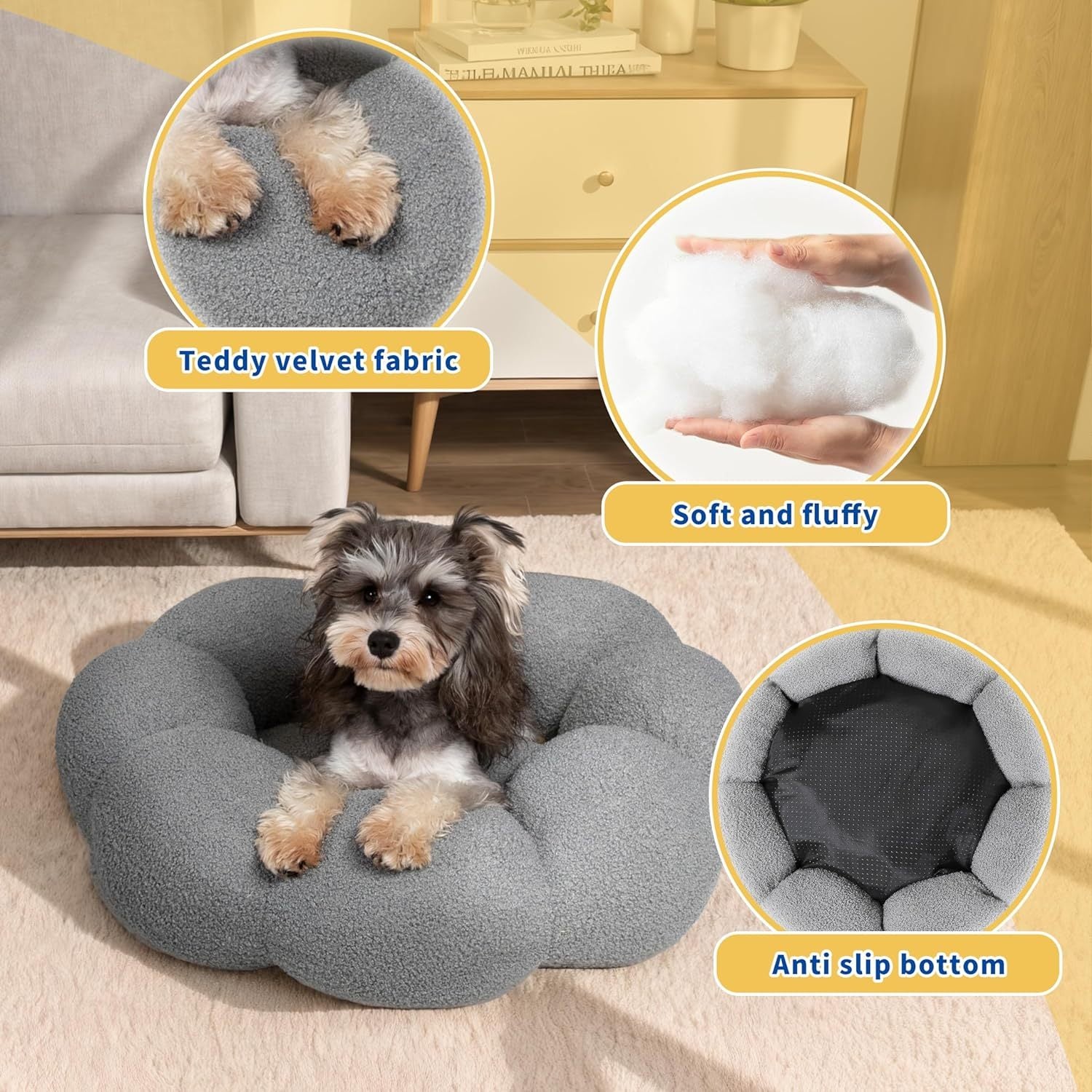 Calming Fluffy Flower Round Donut Pet Bed