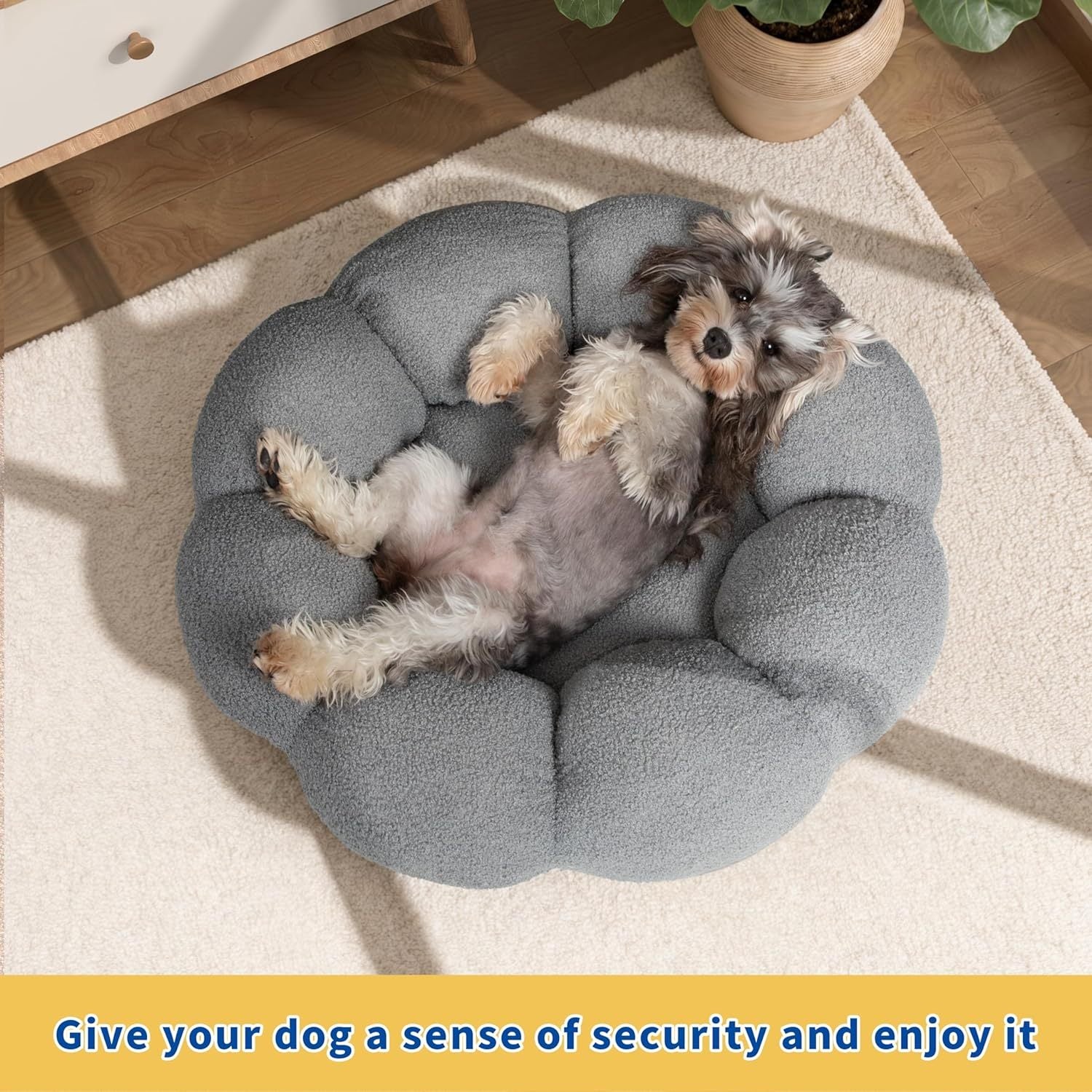 Calming Fluffy Flower Round Donut Pet Bed