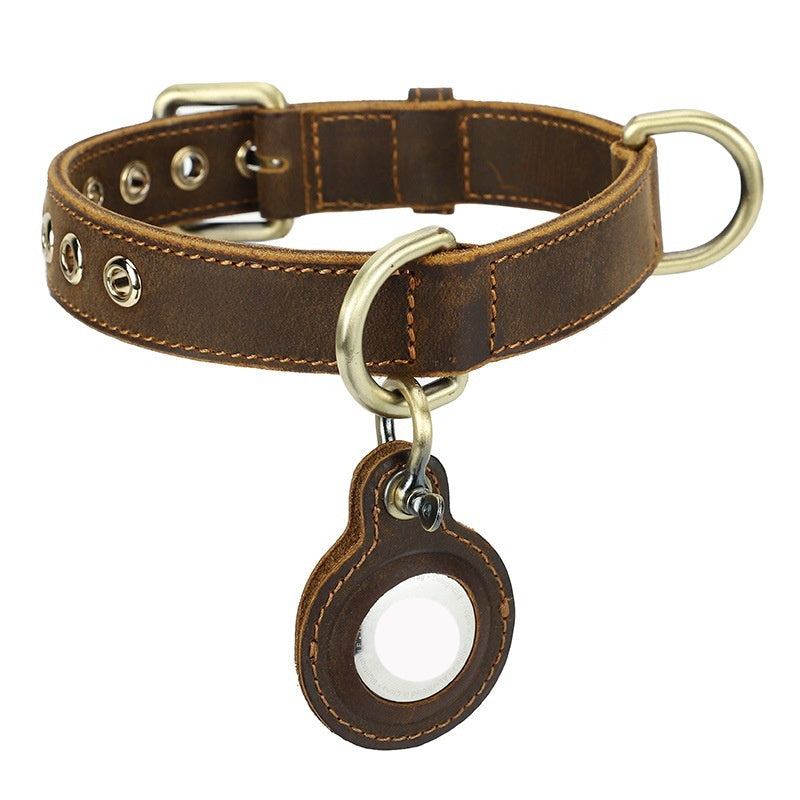 Retro Double-sided Cowhide Dog Collar Handmade Halter Positioning Tracking Anti-lost