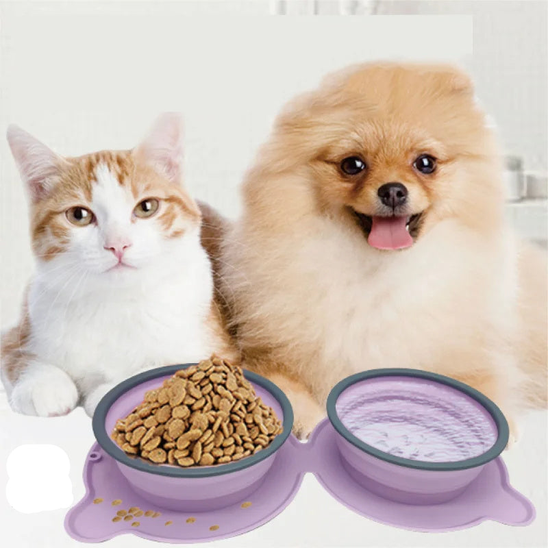 Portable Silicone Double Dog Food Bowls