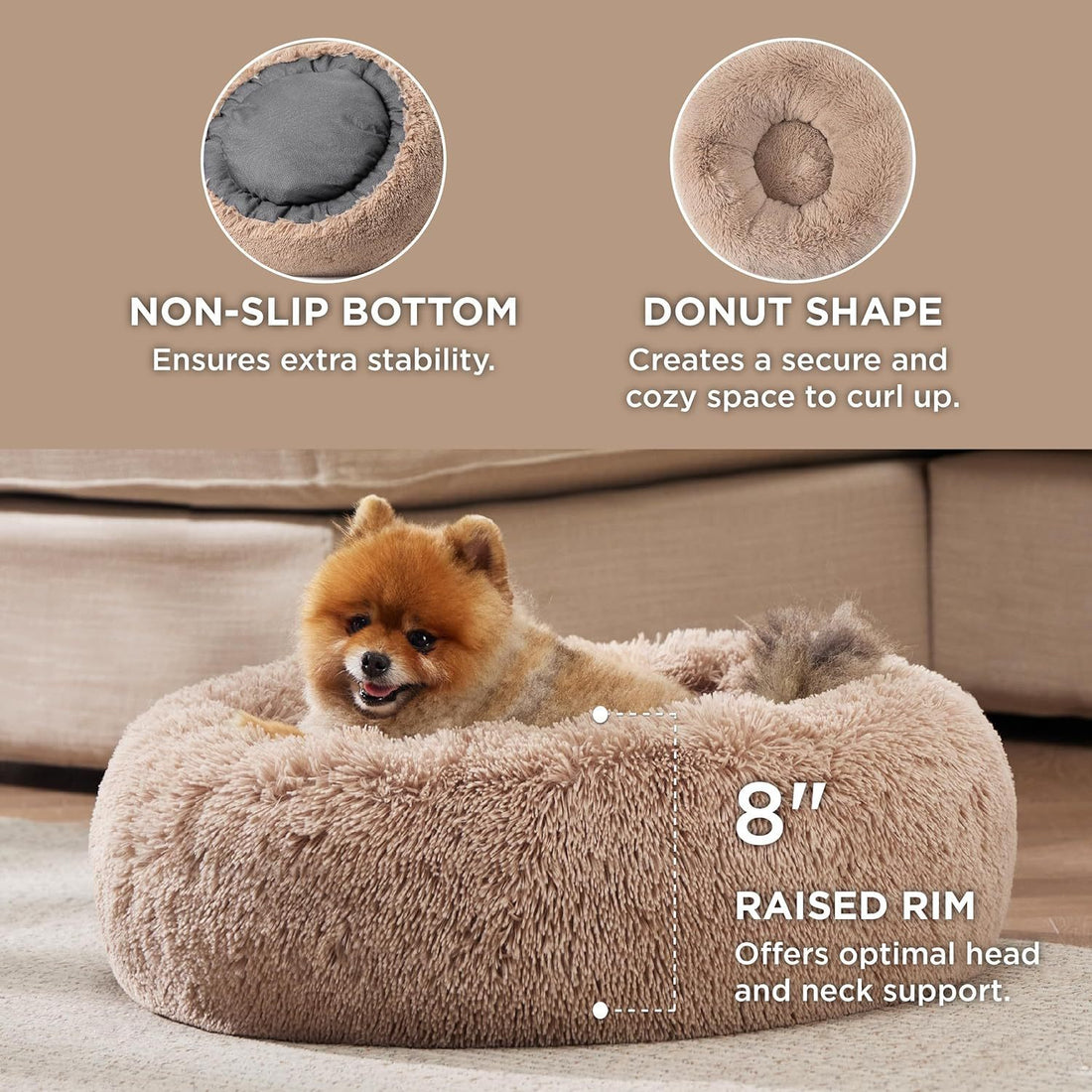 Non-slip Round Fluffy Plush Pet Bed